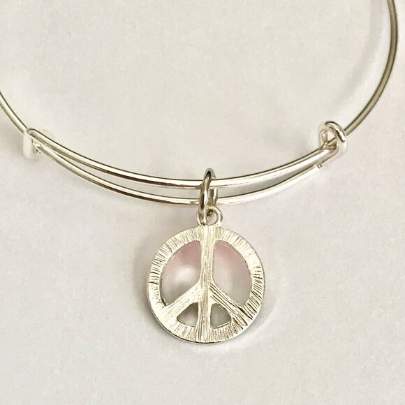 Peace Sign Charm Bracelet Silver Plated Adjustable Rainbow Hippie LGBT Retro - Picture 6 of 7